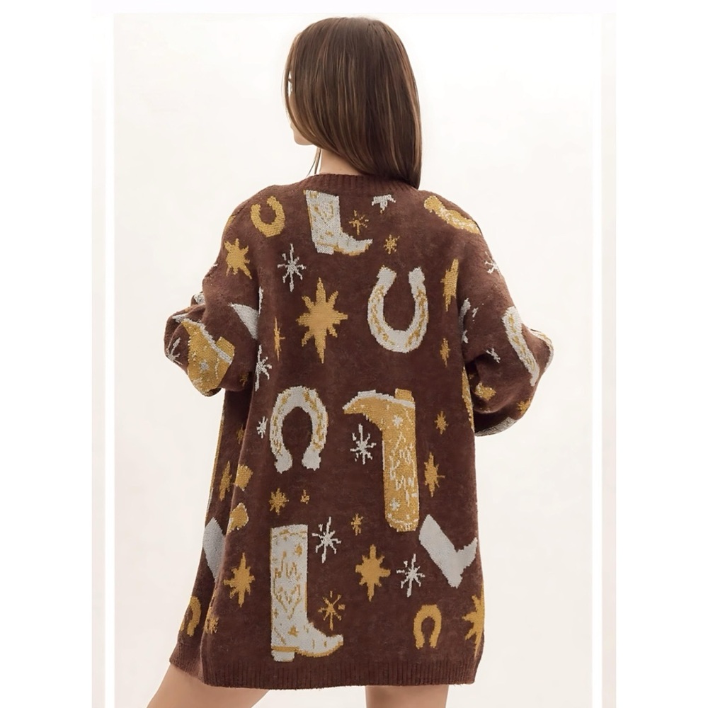 LAST 1! ENTRO Shimmer Western Print Open Soft Cardigan! - Picture 4 of 6
